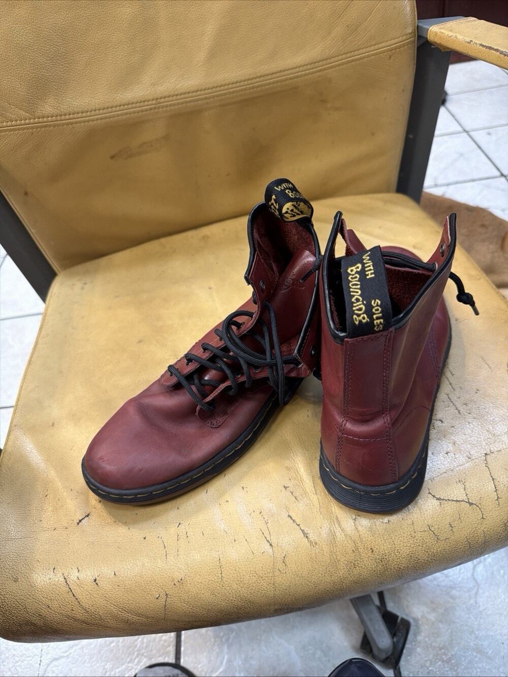 Dr. Martens Cherry Red Leather Combat Boots Size 10